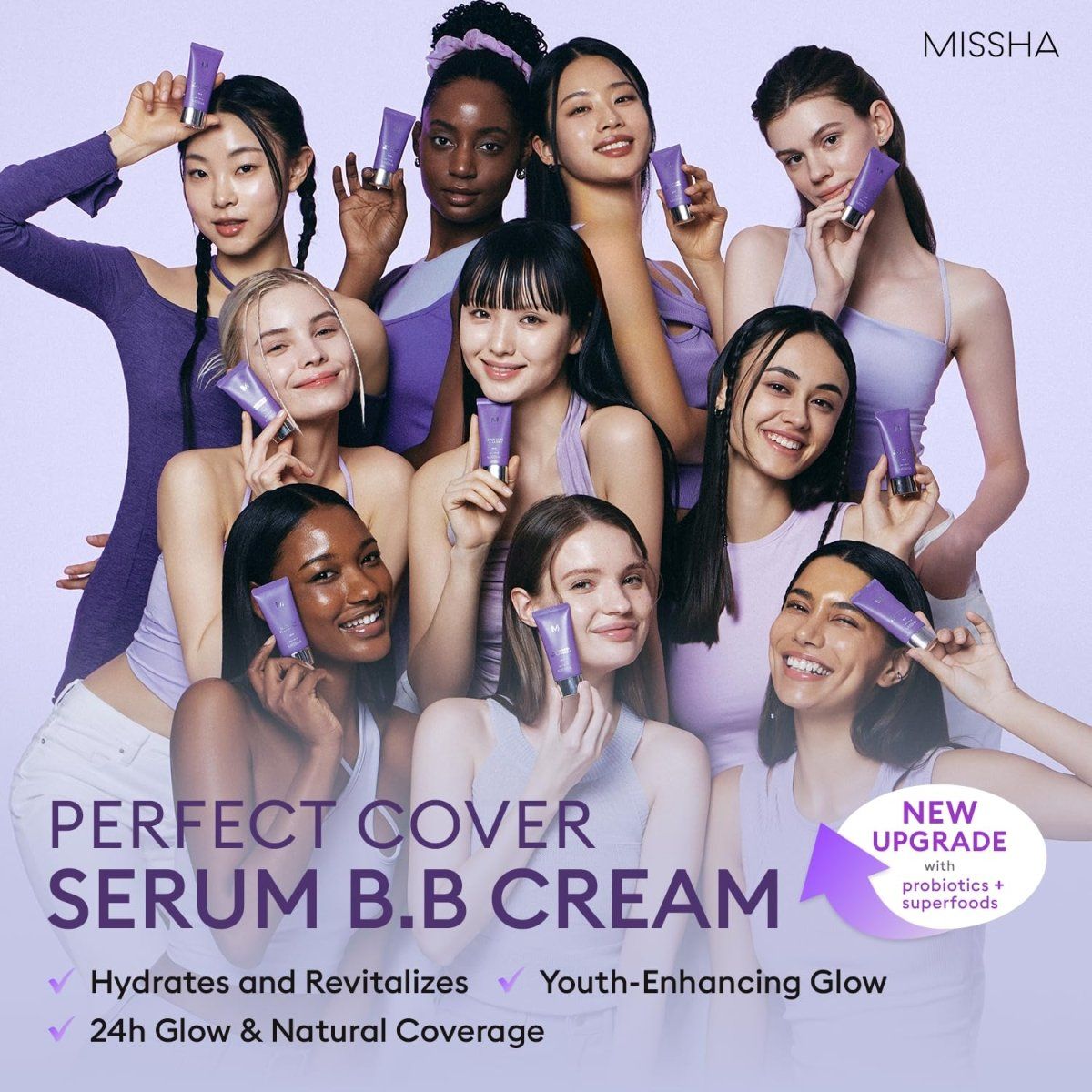 Missha M Perfect Cover Serum BB Cream 50ml in a tube, designed for base makeup and skin perfecting by Lakinza K-beauty.