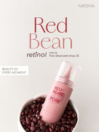 MISSHA Red Bean Retinol Pore Dead Peel Drop serum from Lakinza K-beauty, showing the 15g bottle with red bean design.