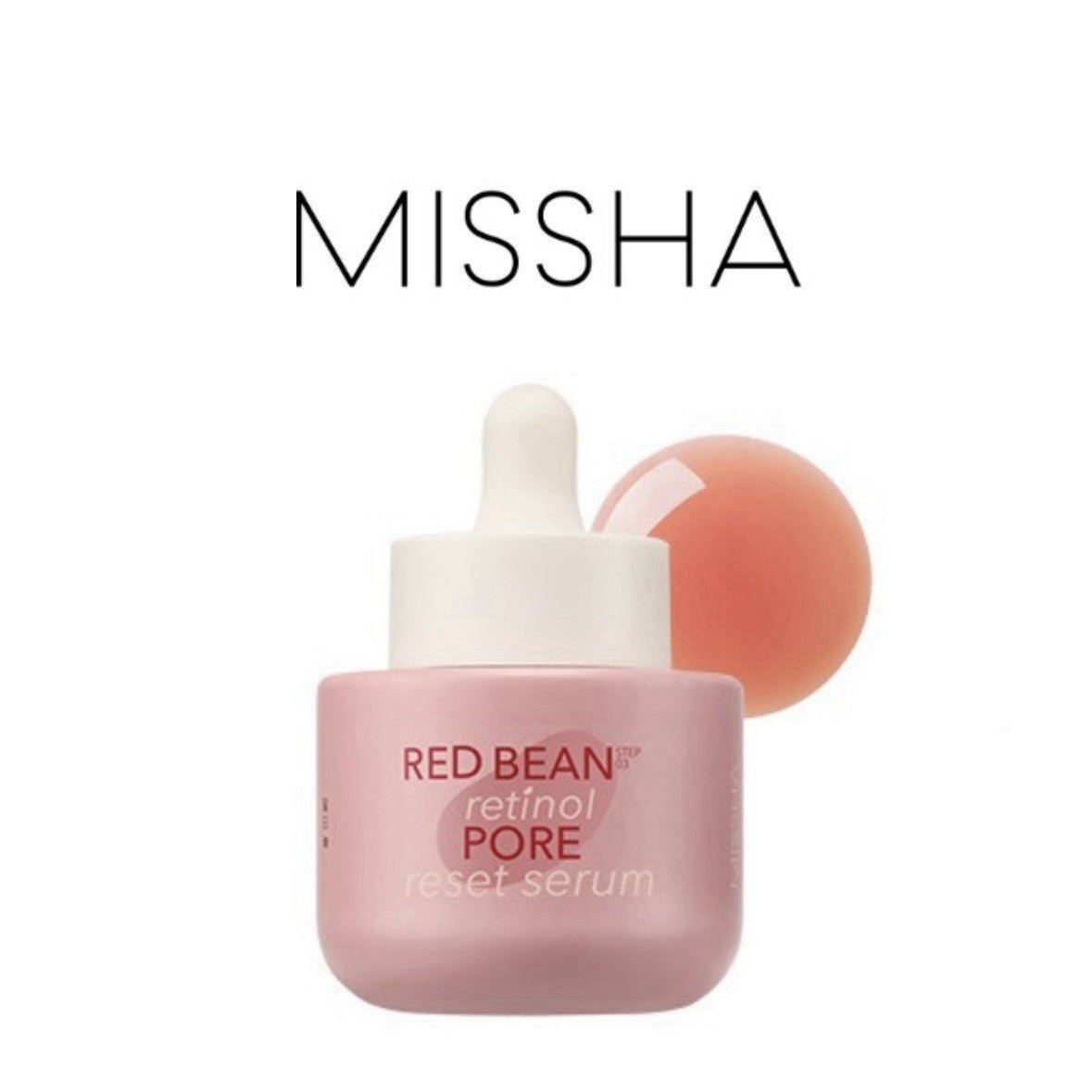 MISSHA Red Bean Retinol Pore Serum in a 30ml dropper bottle, designed to minimize pores and improve skin texture.