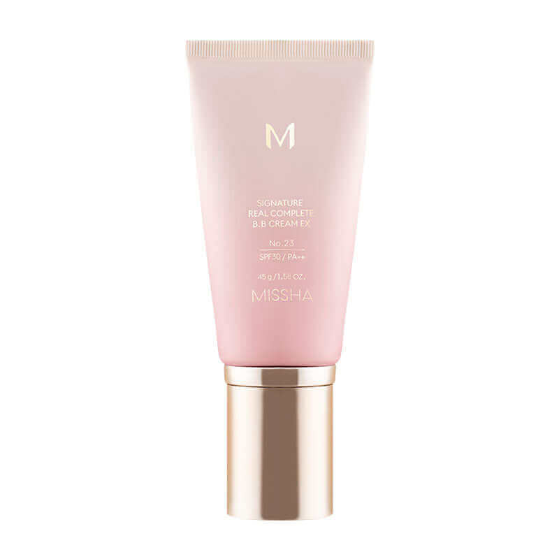 Missha Signature Real Complete BB Cream Ex in 45g, a K-beauty base makeup product with a smooth, creamy texture in a sleek tube.