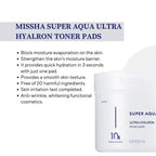 MISSHA Super Aqua Hyalron Toner Pads from Lakinza K-beauty, 90 soft pads soaked in hydrating toner for facial skincare