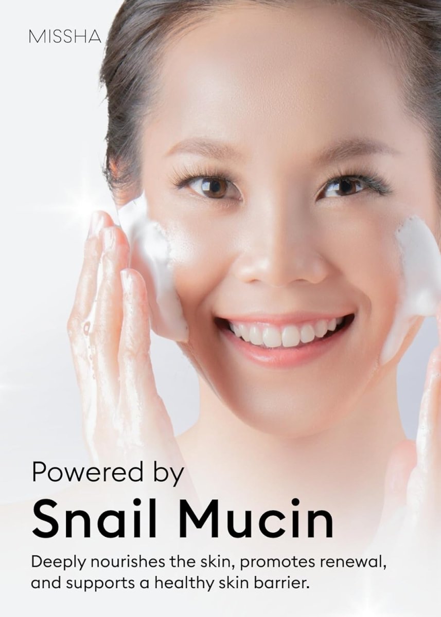 Missha Super Aqua Snail Cleansing Foam in 100ml bottle, a gentle K-beauty cleanser with snail extract for smooth skin.