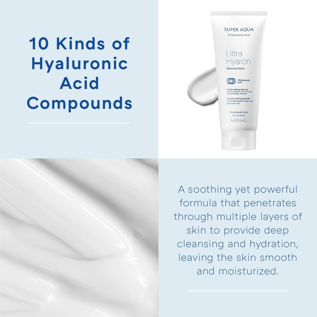 MISSHA Super Aqua Ultra Hyalron Cleansing Cream in a 200ml jar, featuring a smooth, hydrating cleanser from Lakinza K-beauty.