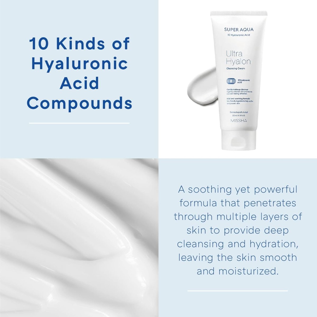 MISSHA Super Aqua Ultra Hyalron Cleansing Cream in a 200ml jar, featuring a smooth, hydrating cleanser from Lakinza K-beauty.