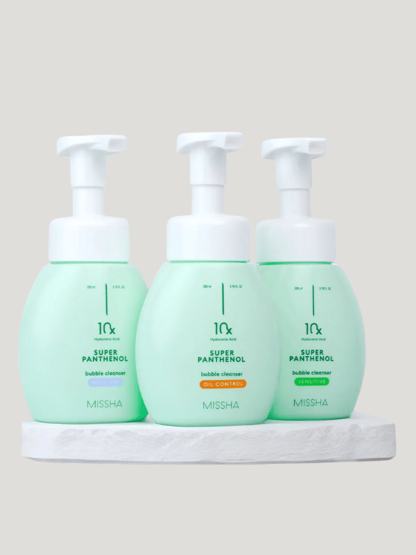 MISSHA Super Panthenol Bubble Cleanser 200ml from Lakinza K-beauty, gentle cleanser for sensitive skin with foaming bubbles.