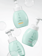 MISSHA Super Panthenol Bubble Cleanser 200ml for sensitive skin, featuring a foaming formula in a blue bottle.