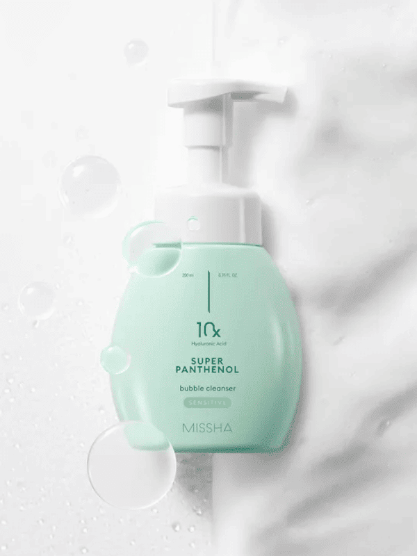 MISSHA Super Panthenol Bubble Cleanser for sensitive skin, 200ml, K-beauty brand Lakinza, with foaming and gentle cleansing features.