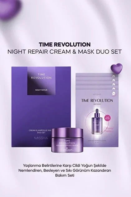 Lakinza K-beauty gift set featuring Missha Time Revolution Night Cream and Mask, skincare products in elegant packaging