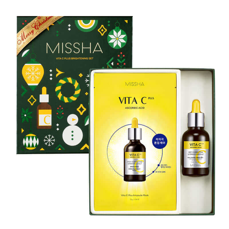 MISSHA Vita C Holiday Brightening Set gift box featuring skincare products with vibrant packaging from Lakinza K-beauty.