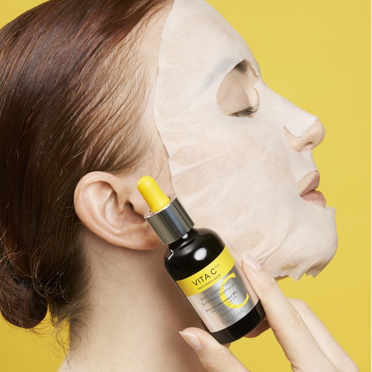 MISSHA Vita C Plus Ampoule Mask 25g from Lakinza K-beauty, featuring a sheet mask with brightening skincare ingredients.