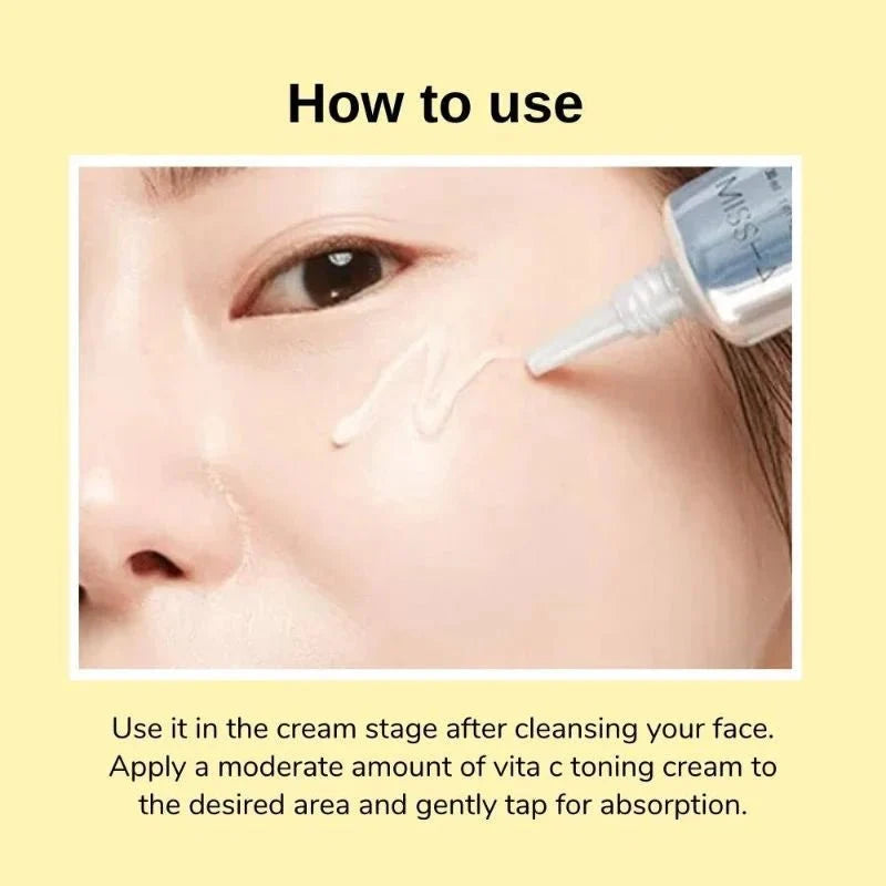 MISSHA Vita C Plus Eraser Toning Cream in 30ml jar, a brightening skincare product from Lakinza K-beauty with vibrant packaging.