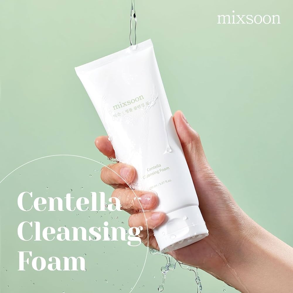 Mixsoon Centella Cleansing Foam in 150ml bottle, Lakinza K-beauty gentle facial cleanser with centella for soothing skin.