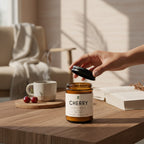 Soy wax candle with cherry and honey milk scent from La Sultana Savonnerie, featuring a natural, hand-poured design.