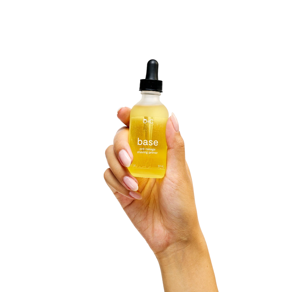 Peach and Cream® Shaving Primer base bottle with pump dispenser, smooth liquid formula for preparing skin before shaving.