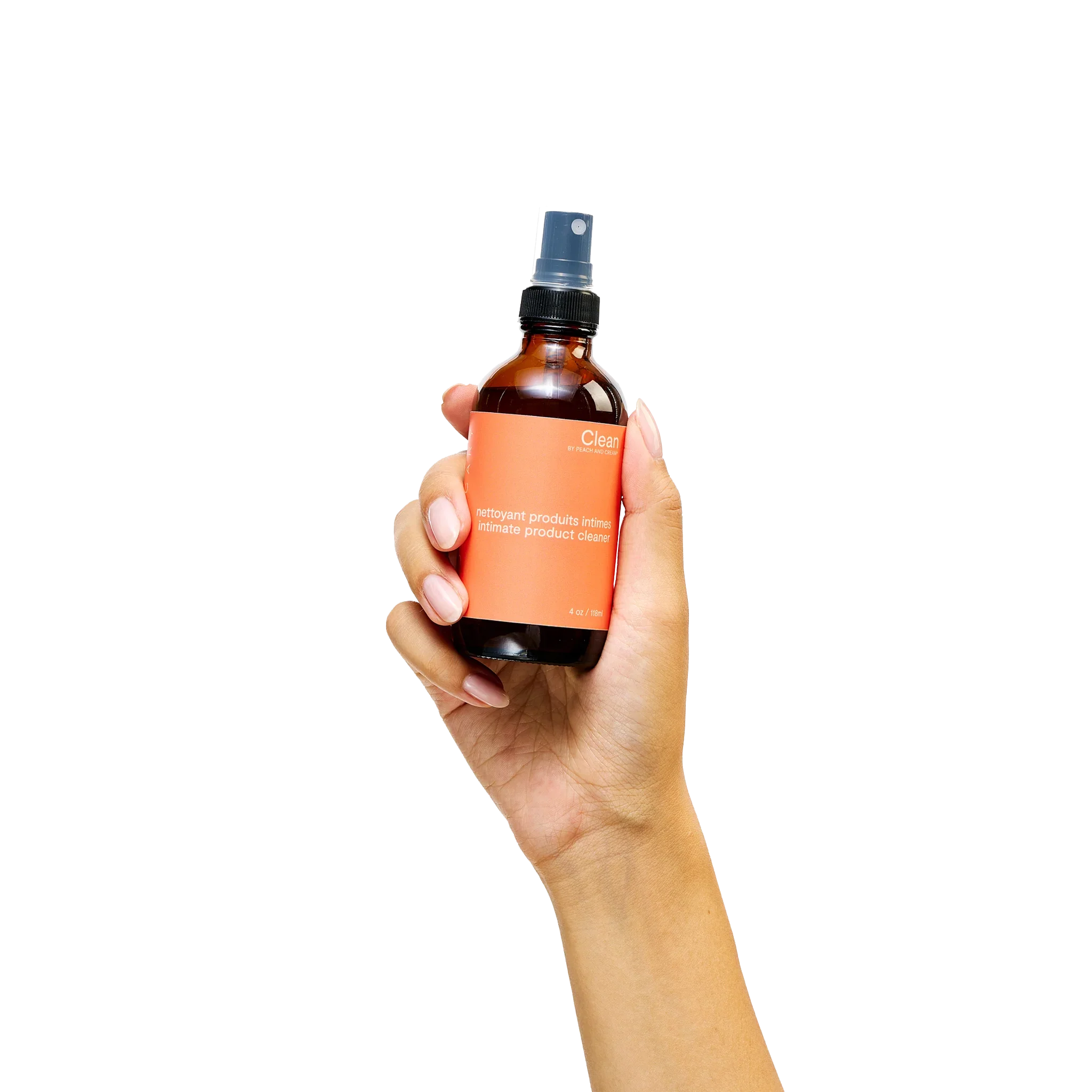 Peach and Cream ® intimate cleanser bottle shown, designed for gentle personal hygiene and freshness.