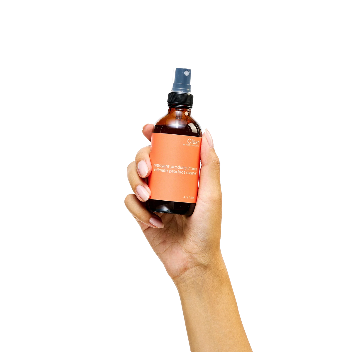 Peach and Cream ® intimate cleanser bottle shown, designed for gentle personal hygiene and freshness.