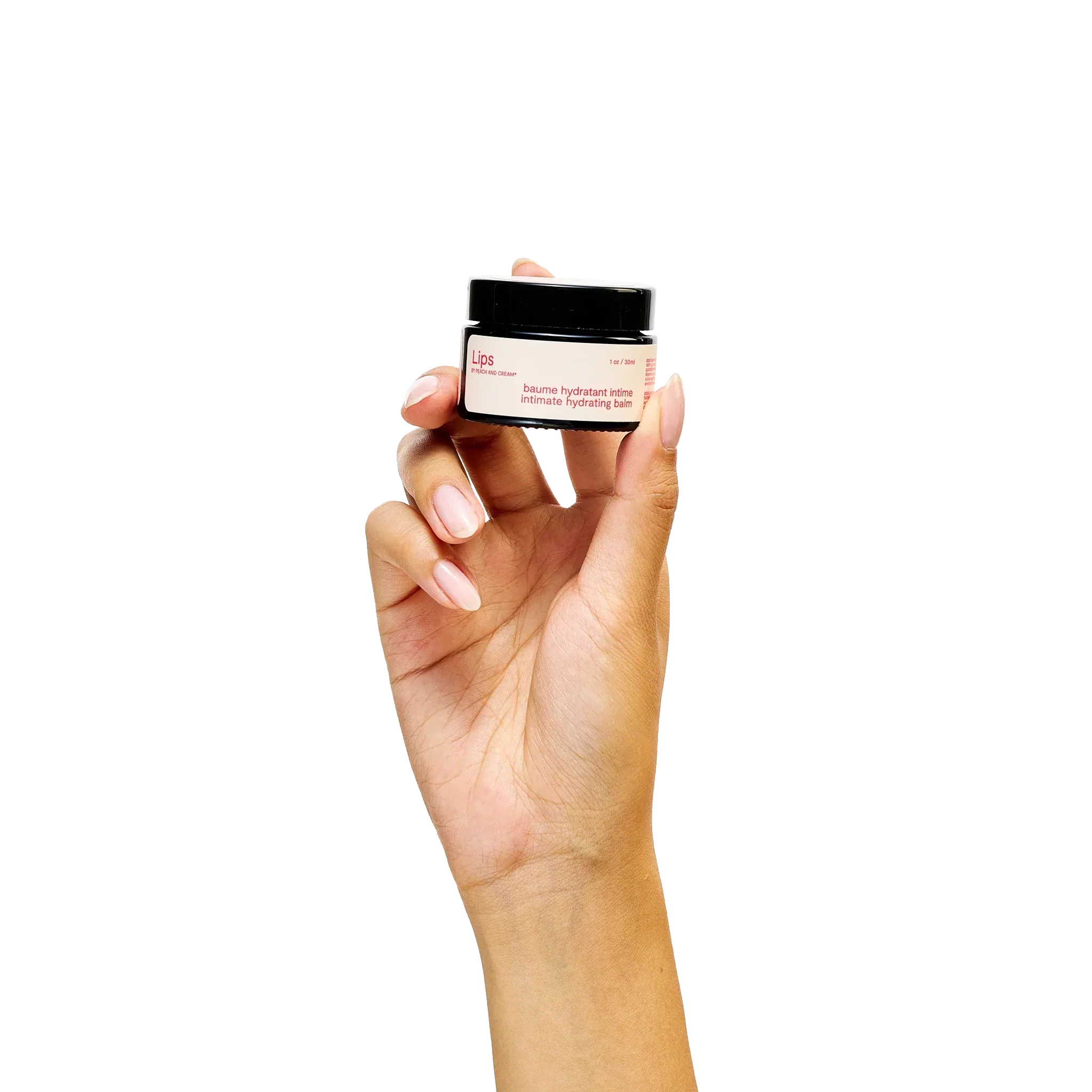 Peach and Cream vulva balm tube featuring natural ingredients, designed to soothe and hydrate intimate lips.