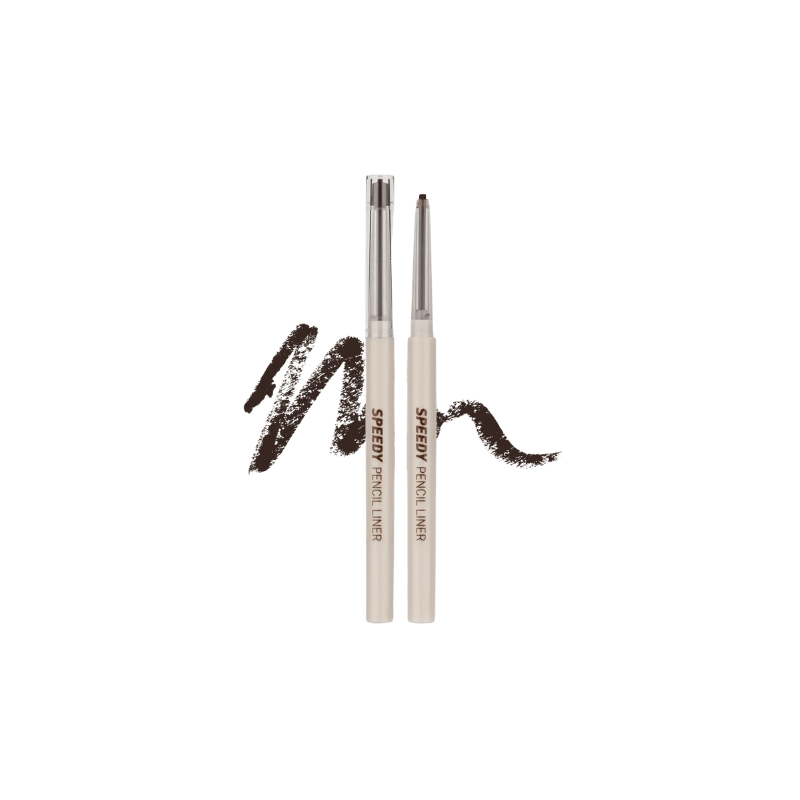 Lakinza Peripera Speedy Pencil Liner for eye makeup, 0.14g, black pencil with sharp tip, on white background
