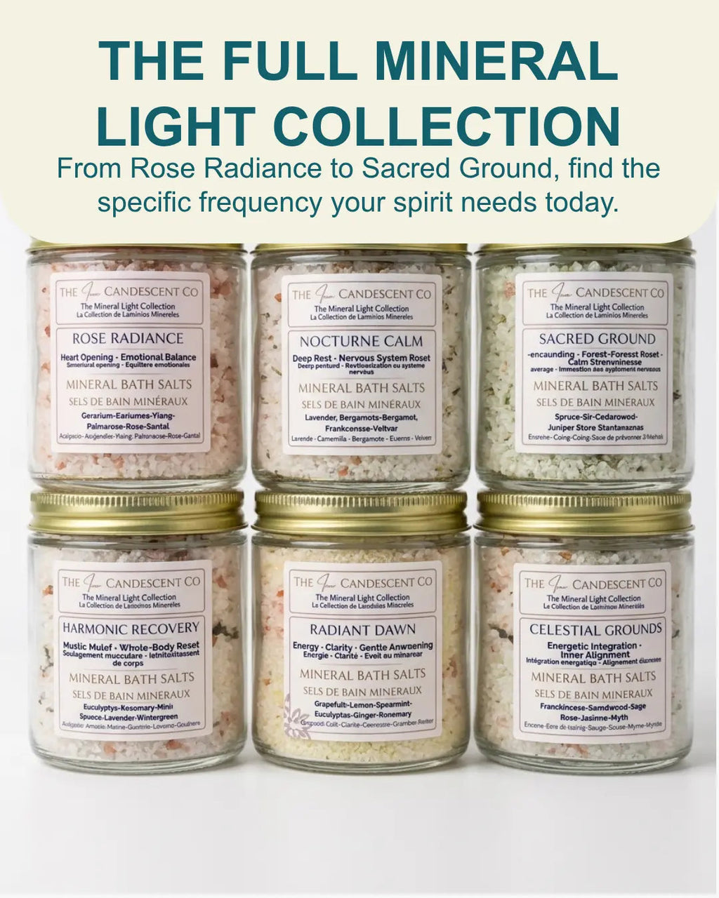 Luxury mineral bath soak gift set from The InnerCandescent Co featuring colorful mineral-infused bath products and packaging.