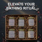 Luxury mineral bath soak gift set by The InnerCandescent Co featuring a colorful assortment of mineral-infused bath products.
