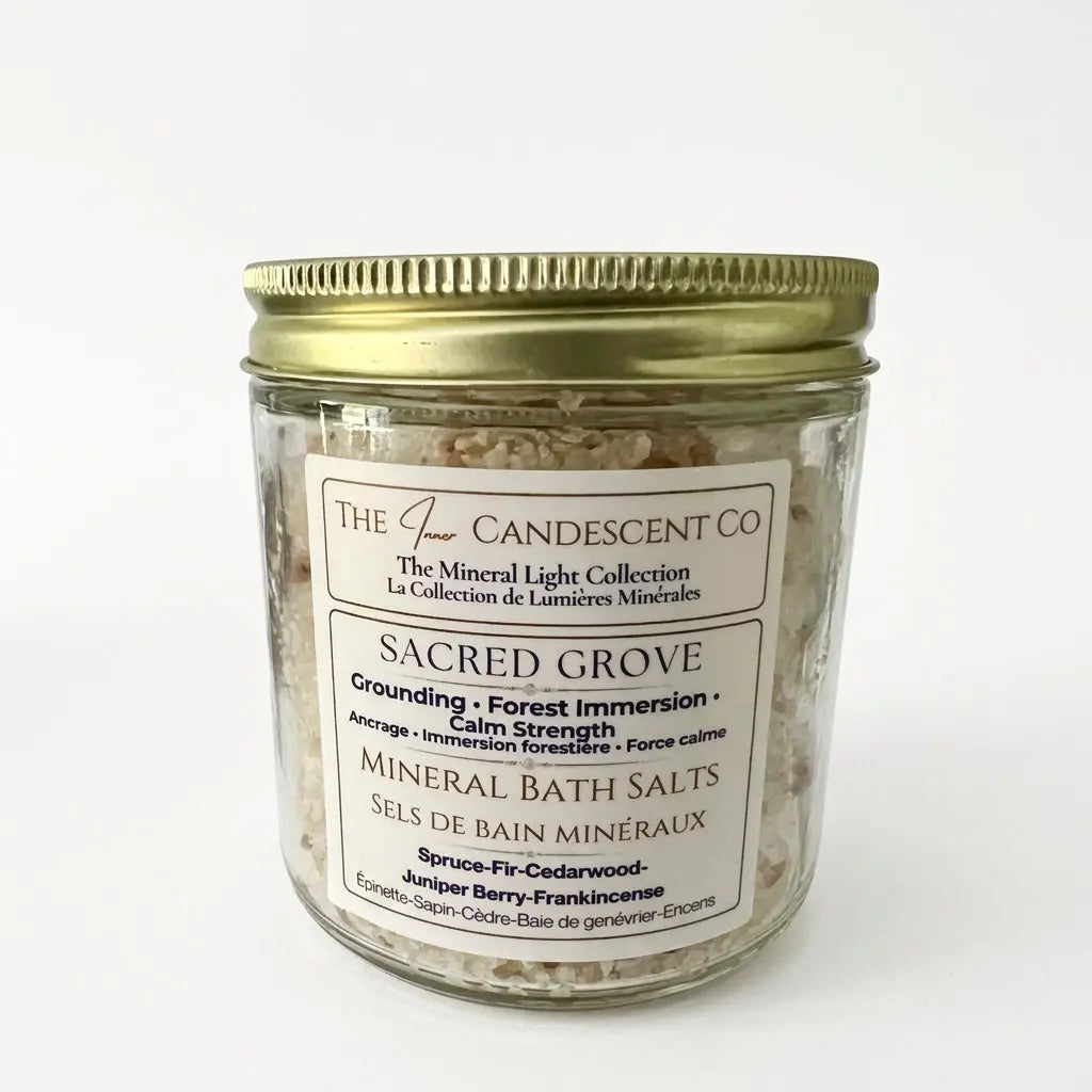 Mineral soak bath salts from Sacred Grove by The InnerCandescent Co with magnesium and mineral-rich for relaxing foot soaks.