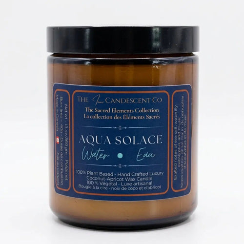 Aqua Solace water element candle by The InnerCandescent Co featuring fresh aquatic, coconut, and apricot wax in a minimalist design.