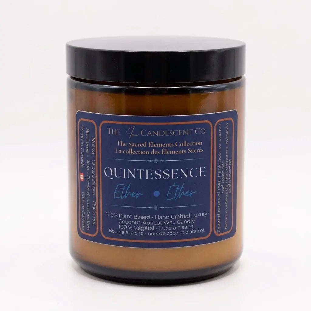 Luminous luxury coconut apricot wax candle from The InnerCandescent Co, showcasing a sleek, elegantly designed candle with a glowing flame.