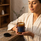 A luxurious Aqua Solace water element candle by The InnerCandescent Co with fresh aquatic scent, coconut and apricot wax.