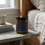 Luxury coconut apricot wax candle from The InnerCandescent Co, showcasing a fresh airy candle design in a minimalist setting.