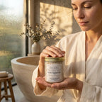 The InnerCandescent Co NOCTURNE CALM mineral bath salts with magnesium and minerals, displayed in a jar for relaxing foot soaks.