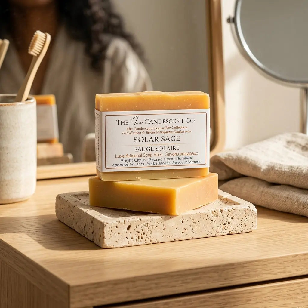 Handmade Citrus Herbal Essential Oil Soap Bar by The InnerCandescent Co featuring a natural, textured soap with citrus and herbal scent.
