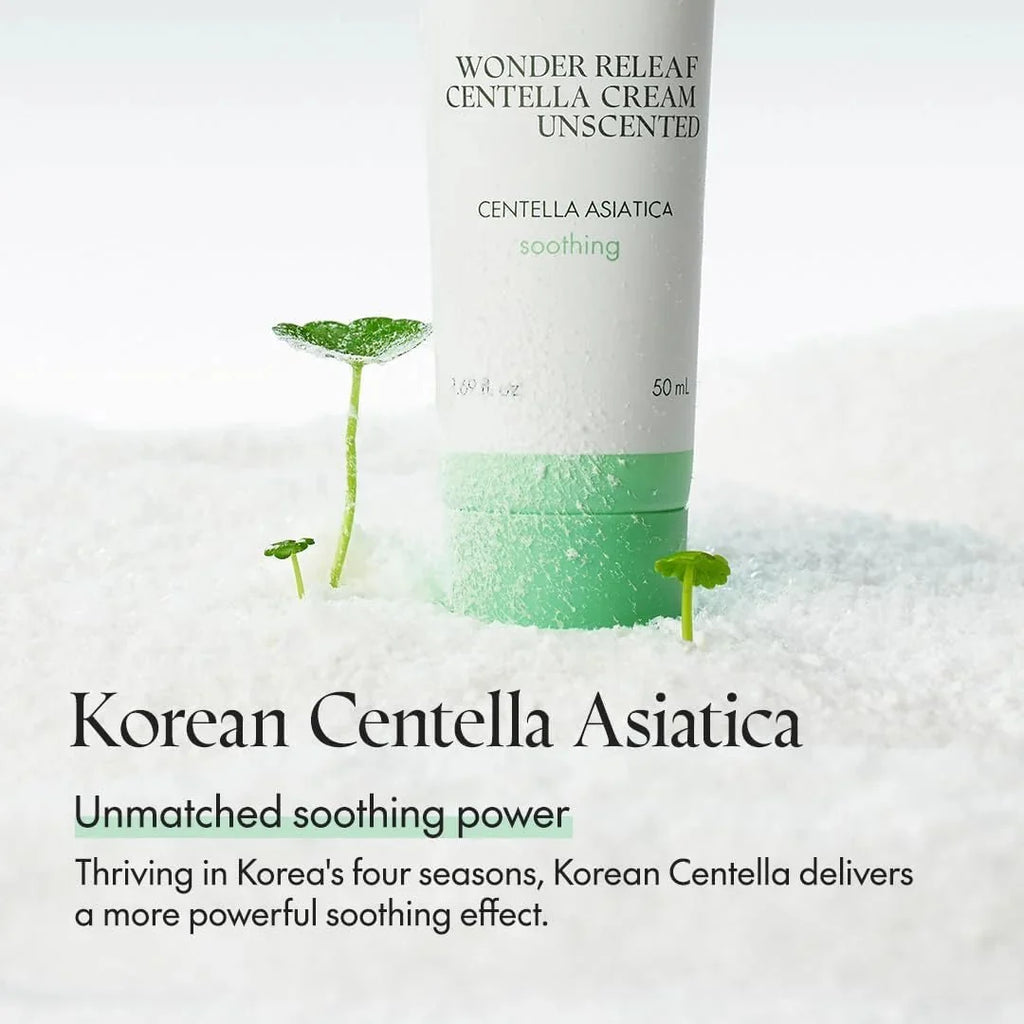 Lakinza K-beauty Purito Wonder Releaf Centella Cream Unscented 50ml jar with white lid and label for soothing skin care