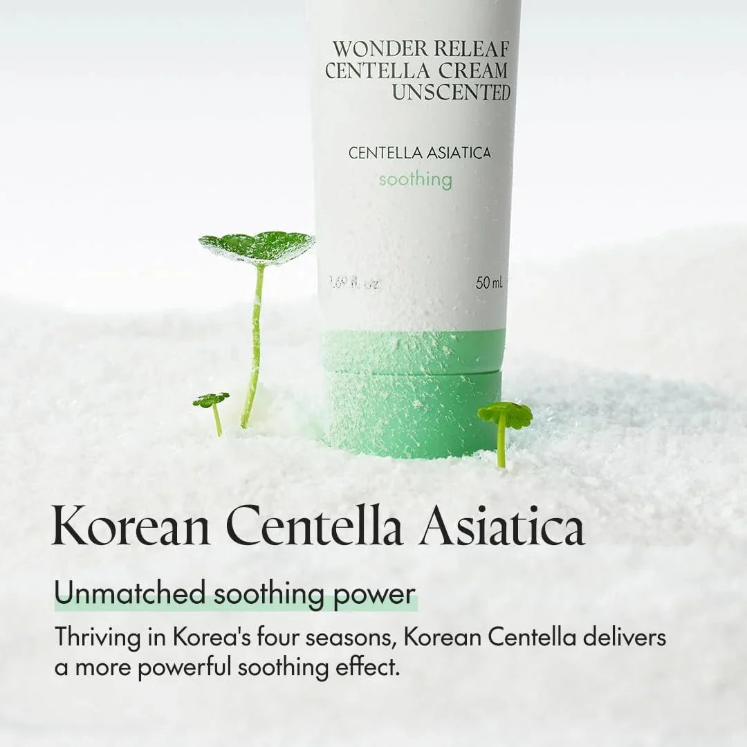 Lakinza K-beauty Purito Wonder Releaf Centella Cream Unscented 50ml jar with white lid and label for soothing skin care