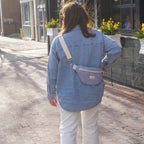 Reusable zippered fanny pack by Dans Le Sac with a navy blue and vichy check pattern.