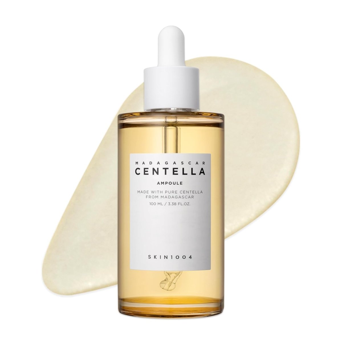Lakinza K-beauty SKIN1004 Madagascar Centella Ampoule 100ml serum bottle with green label and dropper cap.
