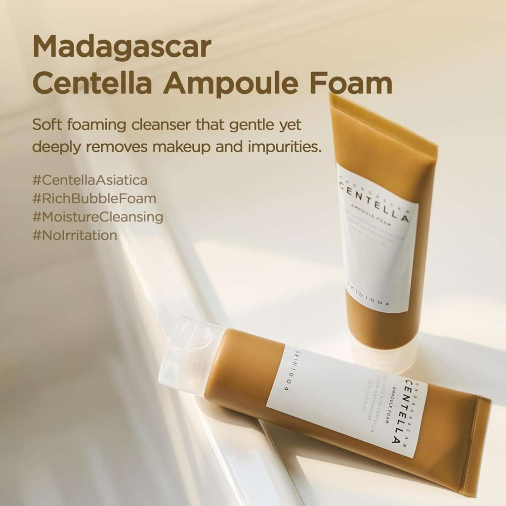 Lakinza K-beauty SKIN1004 Madagascar Centella Ampoule Foam Mini 20ml cleanser with a white tube and label showing centella extract.