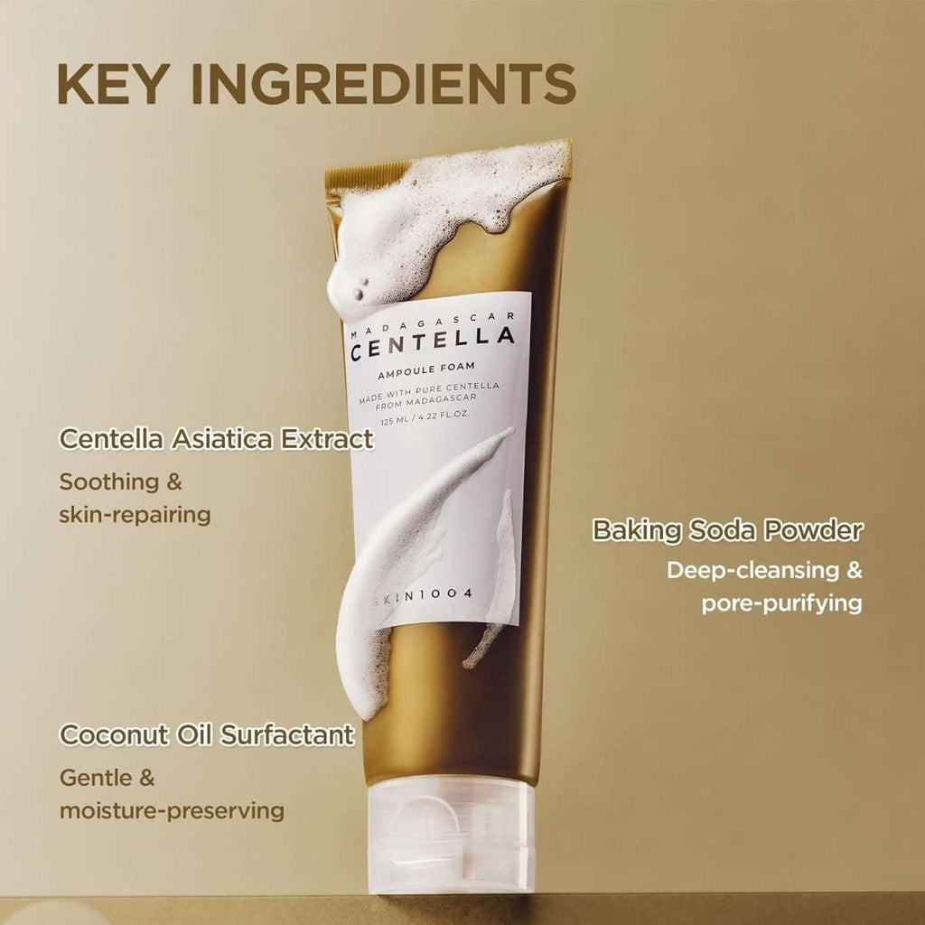Lakinza K-beauty SKIN1004 Madagascar Centella Ampoule Foam cleanser in 125ml bottle with pump dispenser, gentle skincare product.