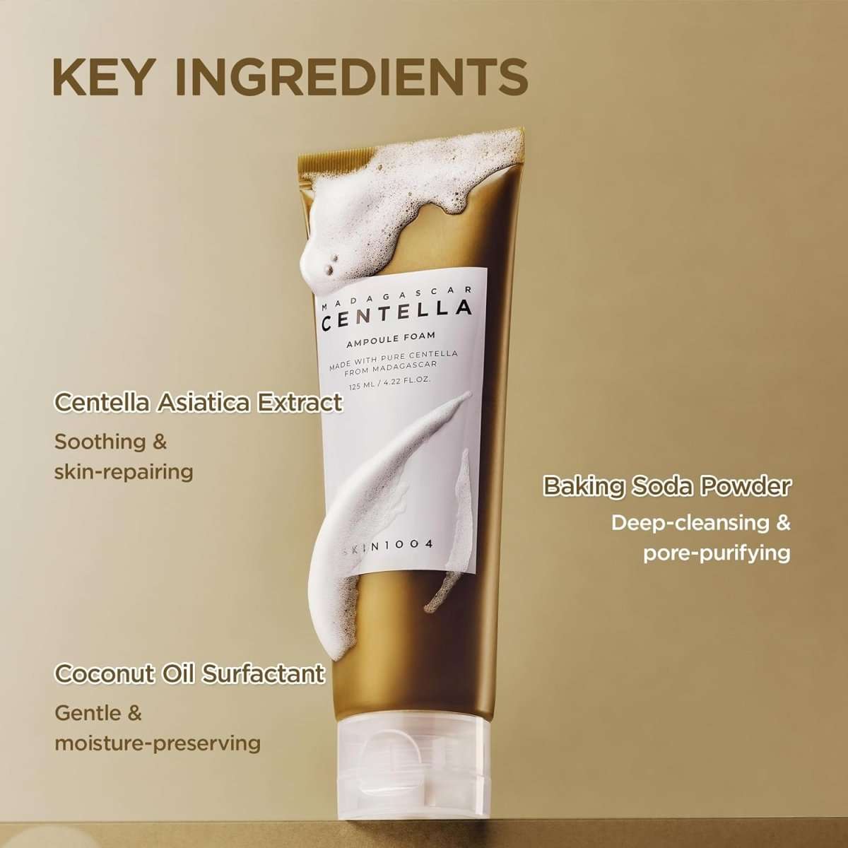 Lakinza K-beauty SKIN1004 Madagascar Centella Ampoule Foam cleanser in 20ml mini bottle with label and foam dispenser.
