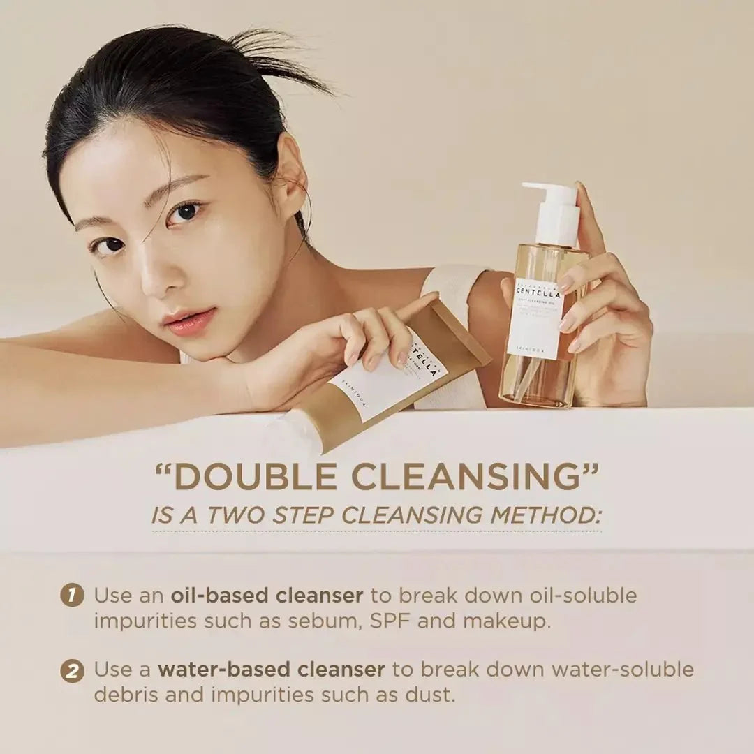 Lakinza K-beauty SKIN1004 Madagascar Centella double cleansing duo with cleanser bottles and product packaging.