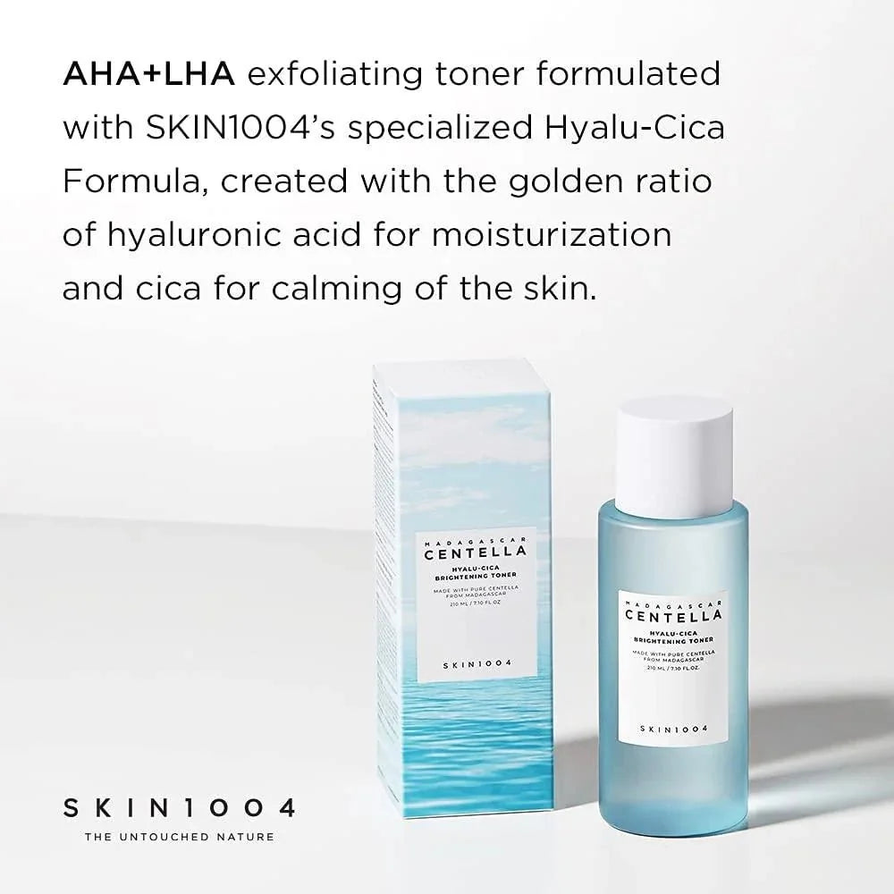 Lakinza SKIN1004 Madagascar Centella Hyalu-Cica Brightening Toner in 210ml bottle, clear liquid with soothing ingredients for skincare