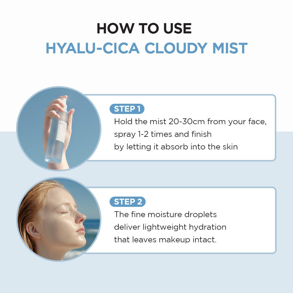 Lakinza K-beauty SKIN1004 Madagascar Centella Hyalu-Cica Cloudy Mist 120ml toner in a clear spray bottle with a white cap