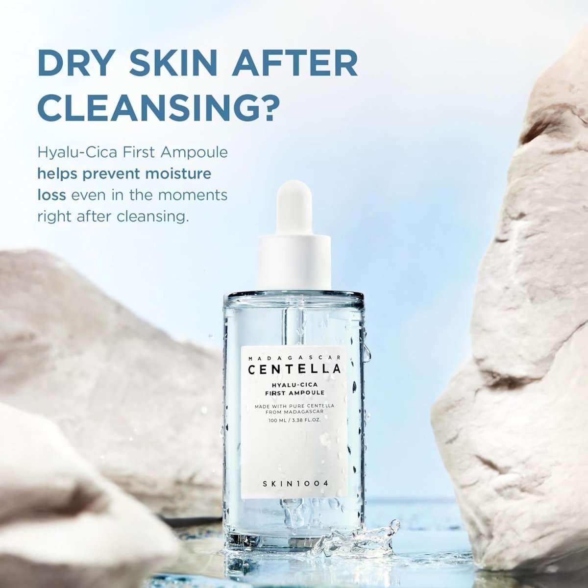 Lakinza K-beauty SKIN1004 Madagascar Centella Hyalu-Cica First Ampoule 100ml bottle with clear liquid inside