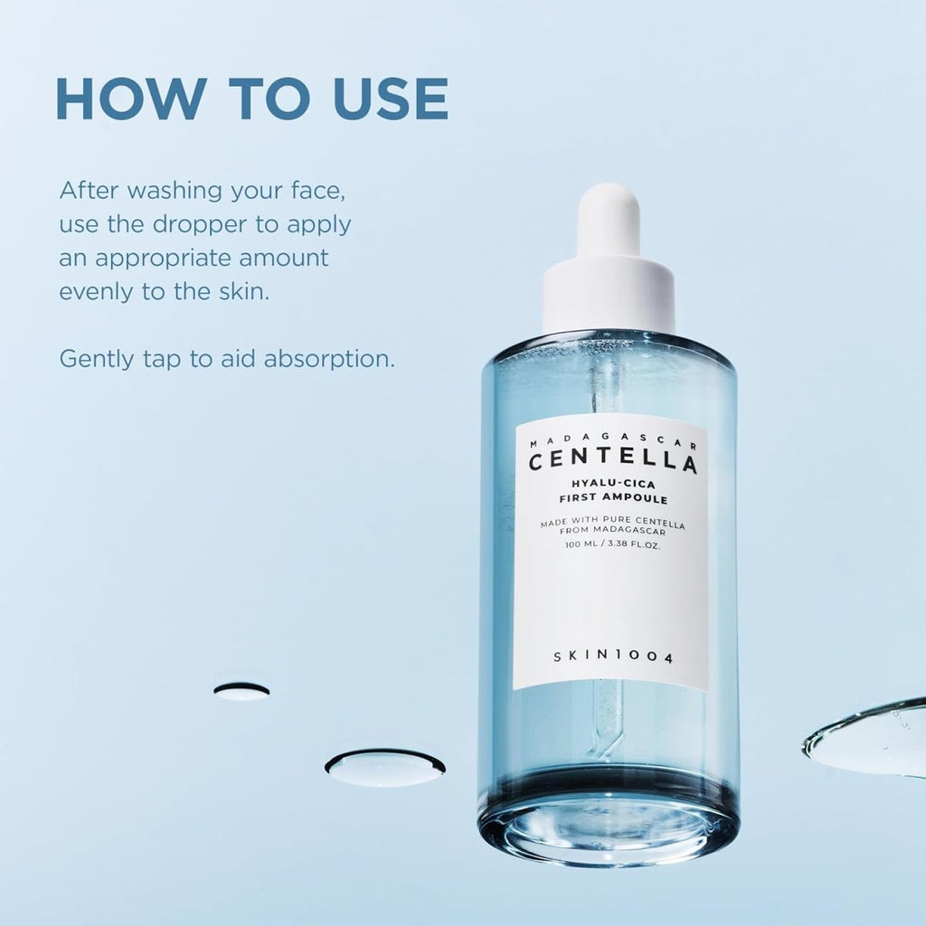 Lakinza SKIN1004 Madagascar Centella Hyalu-Cica First Ampoule 100ml bottle with label and clear cap, skincare product on white background.