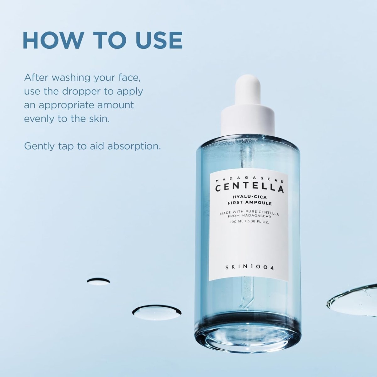 Lakinza SKIN1004 Madagascar Centella Hyalu-Cica First Ampoule 100ml bottle with label and clear cap, skincare product on white background.