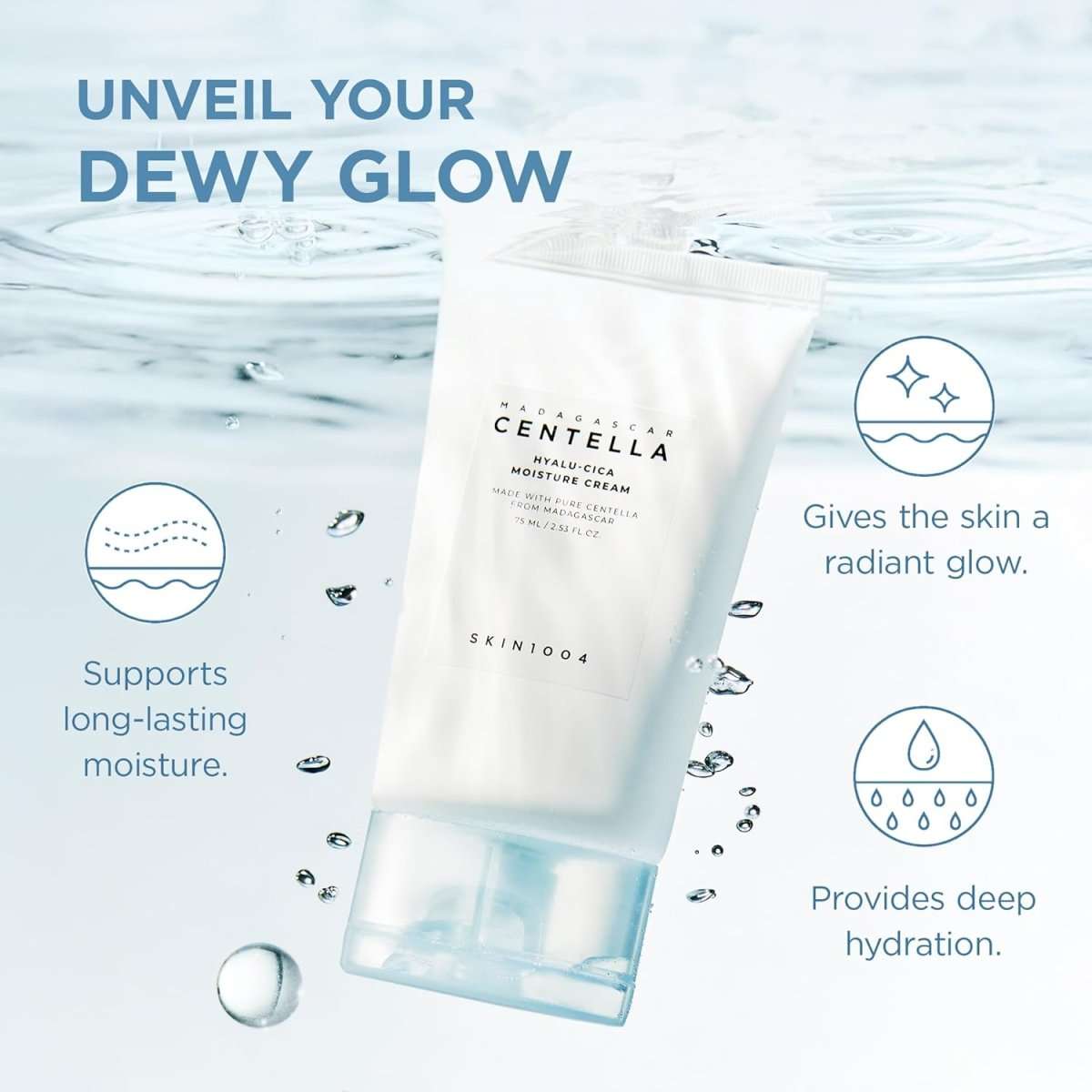 Lakinza K-beauty SKIN1004 Madagascar Centella Hyalu-Cica Moisture Cream 75ml in a white jar with a screw cap.