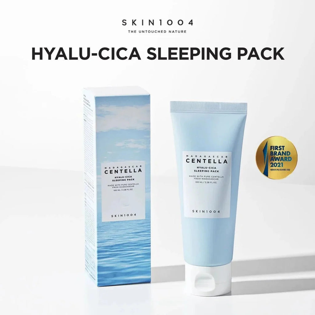 Lakinza K-beauty SKIN1004 Madagascar Centella Hyalu-Cica Sleeping Pack moisturizer in a jar with a white lid.