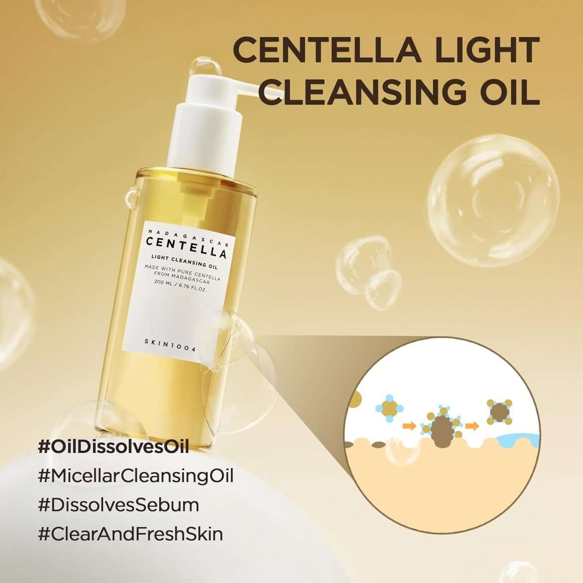 Lakinza K-beauty SKIN1004 Madagascar Centella Light Cleansing Oil 200ml bottle for gentle facial cleansing