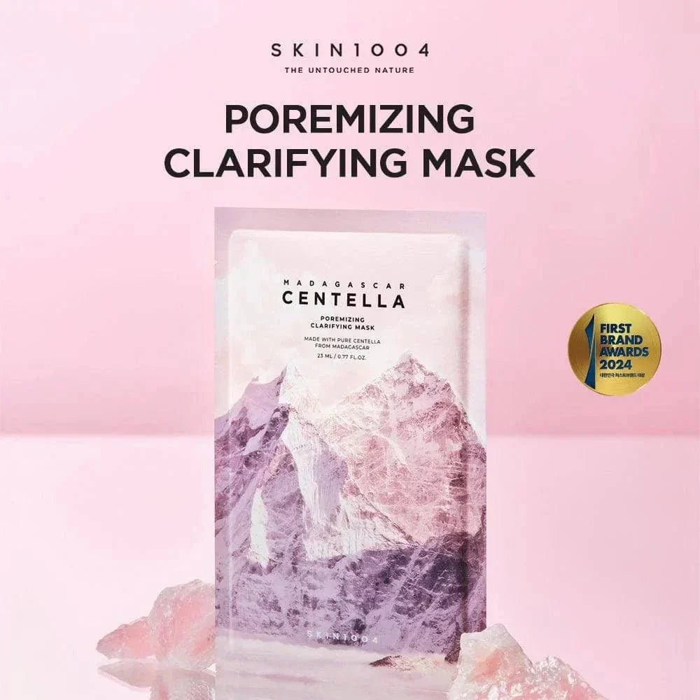 Lakinza K-beauty SKIN1004 Madagascar Centella Pore-Reducing Clarifying Mask in 23ml jar, with soothing centella leaves.