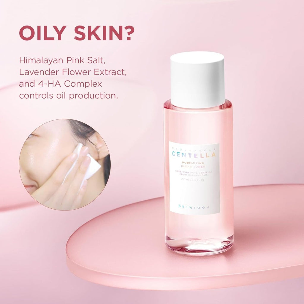 Lakinza K-beauty SKIN1004 Madagascar Centella Poremizing Clear Toner 210ml bottle with clear liquid and product label display