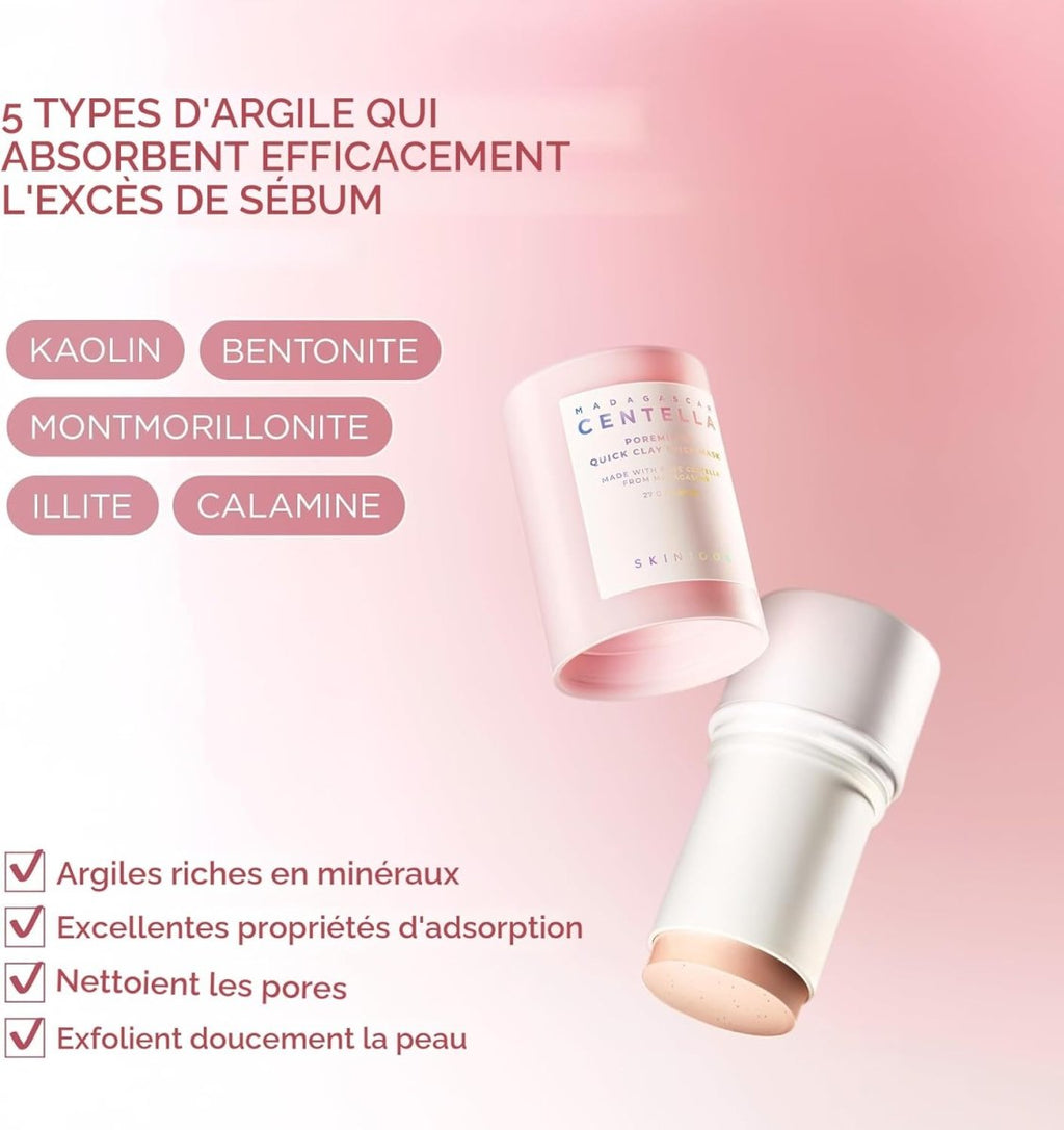 Lakinza K-beauty SKIN1004 Madagascar Centella pore-refining quick clay stick mask in 27g, shown in a sleek white tube.